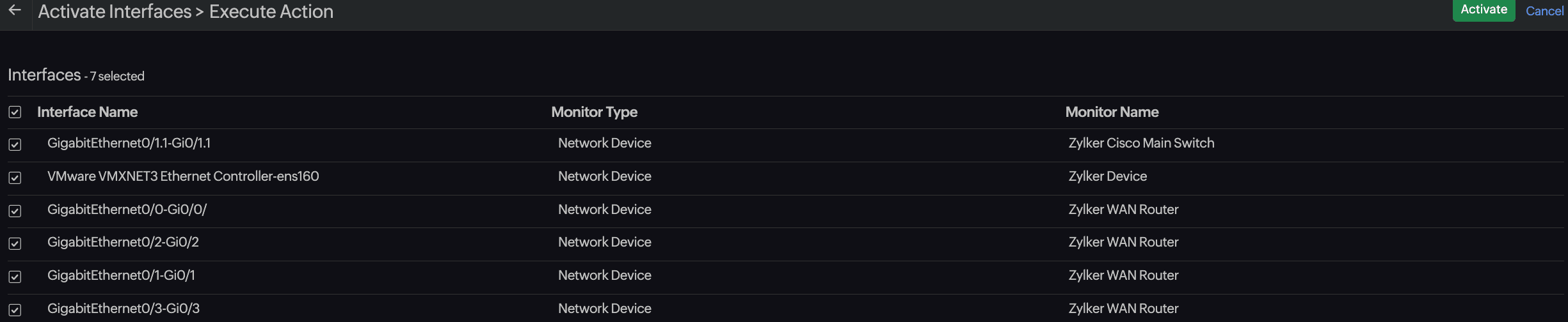 Activate interfaces