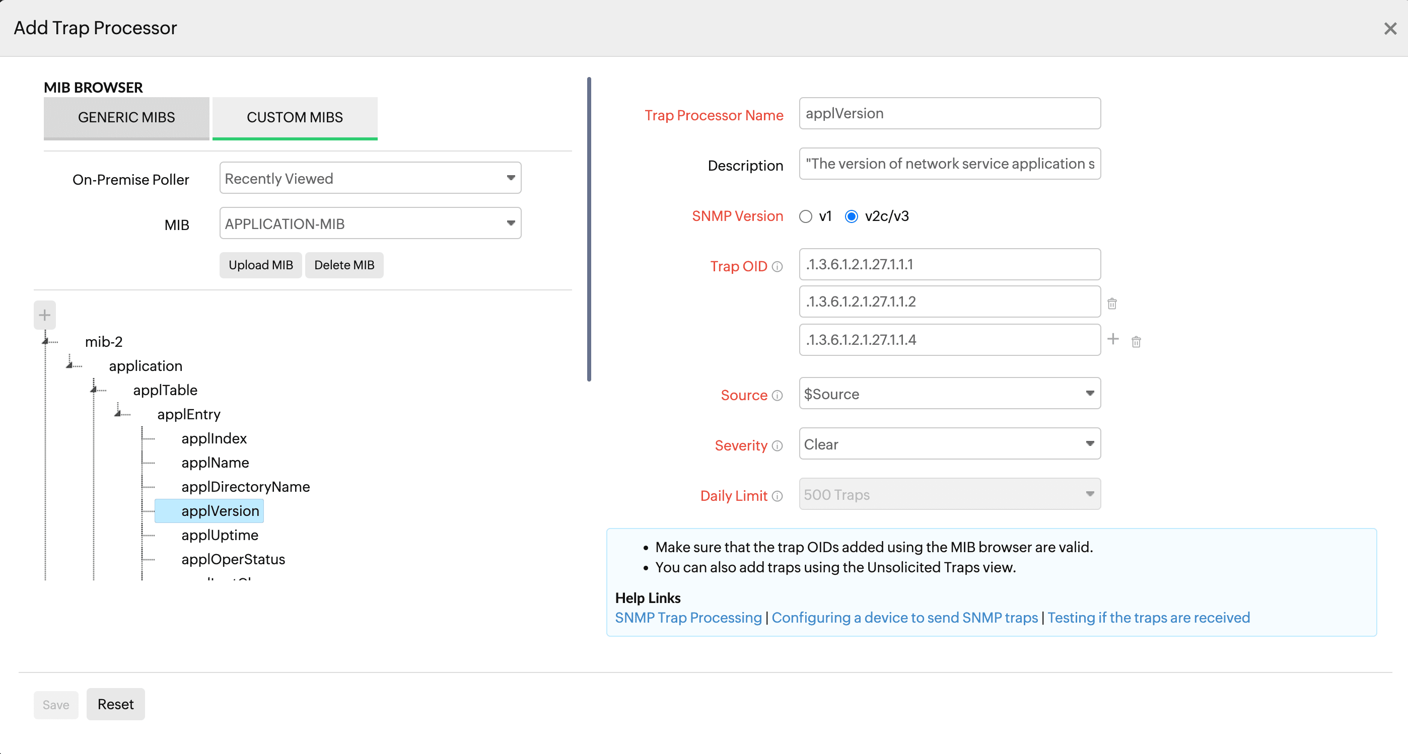 Adding trap processors from MIB