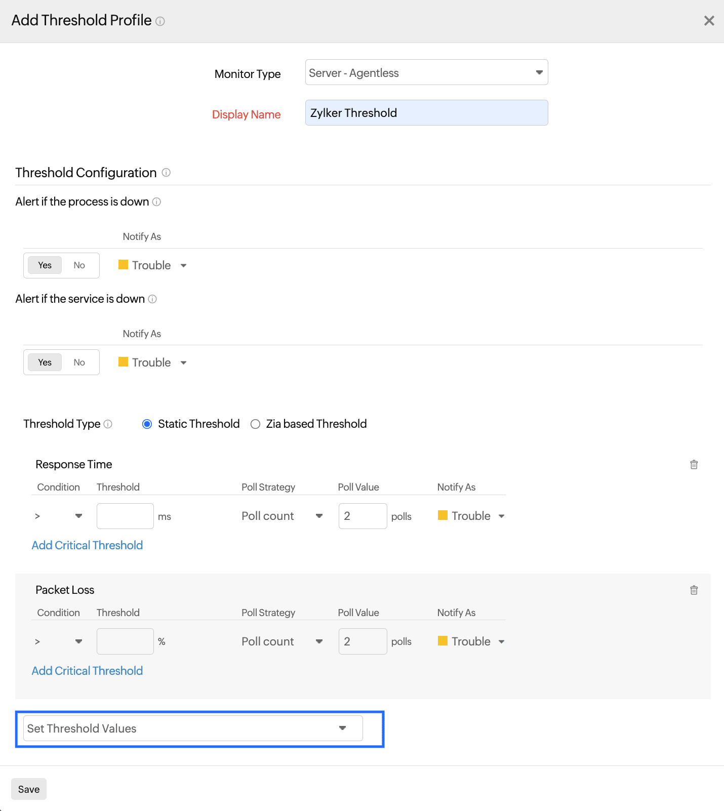 Agentless server threshold