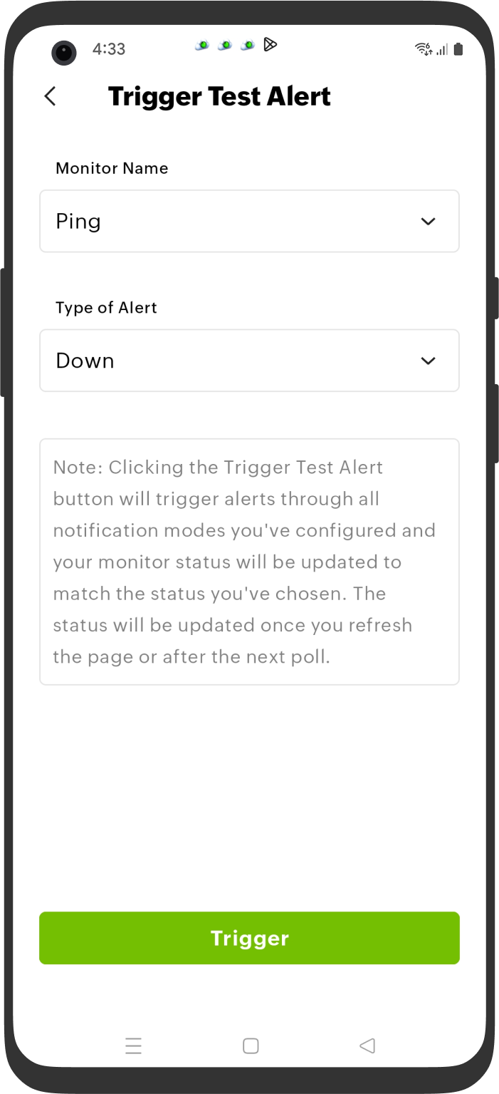Trigger test alert Trigger test alert