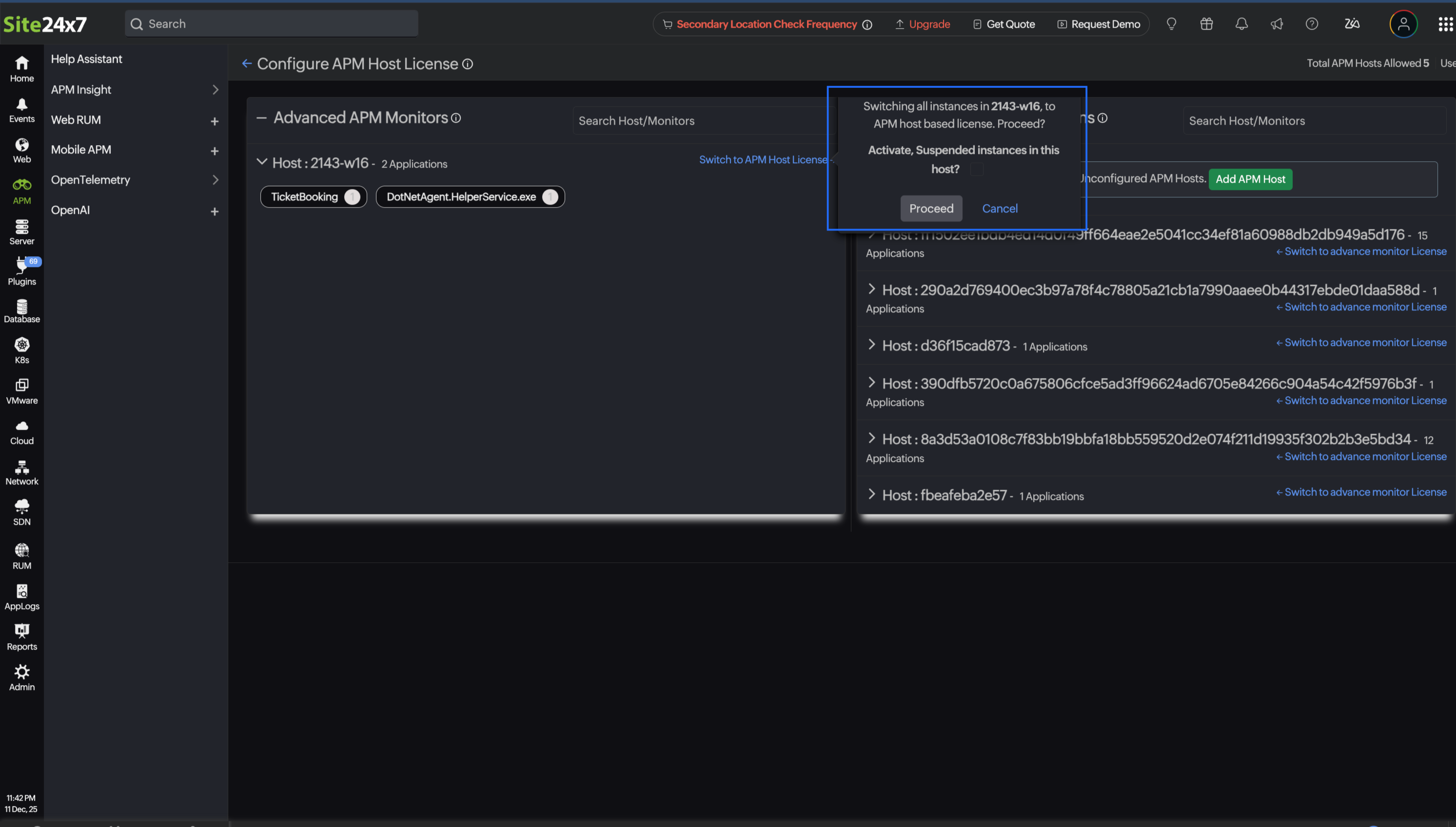 APM Host License Configuration Popup APM Host License Configuration Popup
