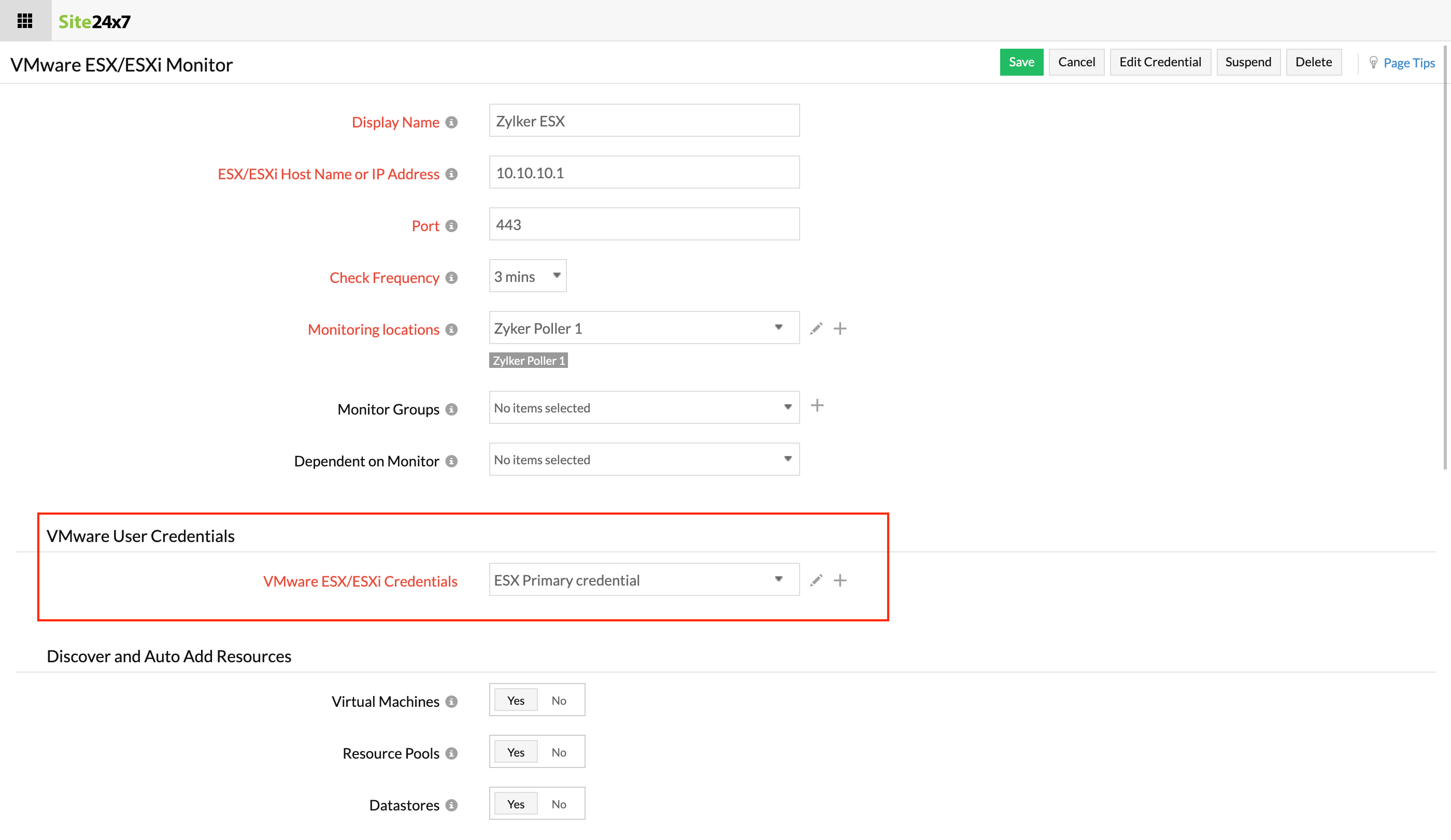 Associate a credential profile with a monitor