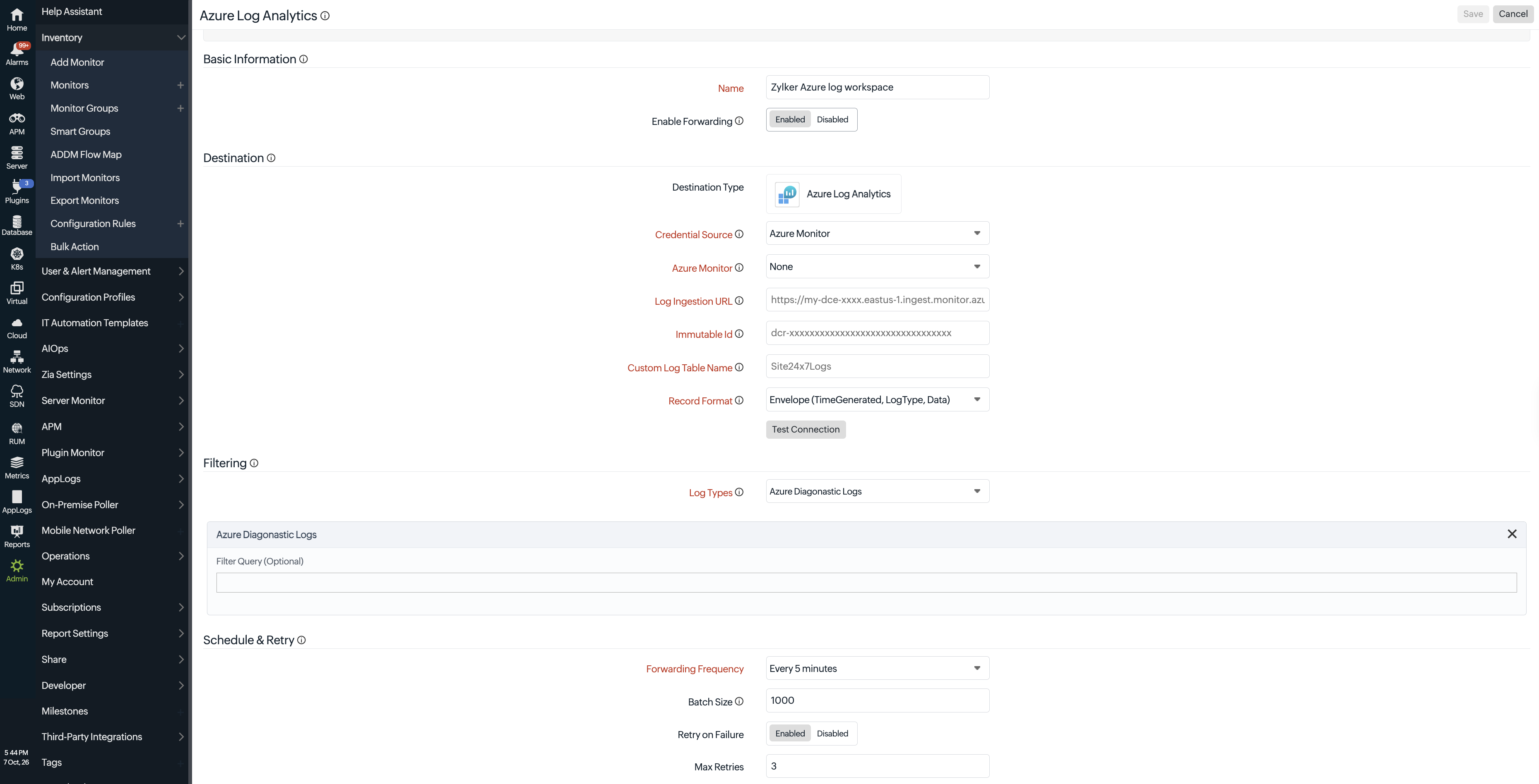 Azure Log Analytics log forwarding Azure Log Analytics log forwarding configuration