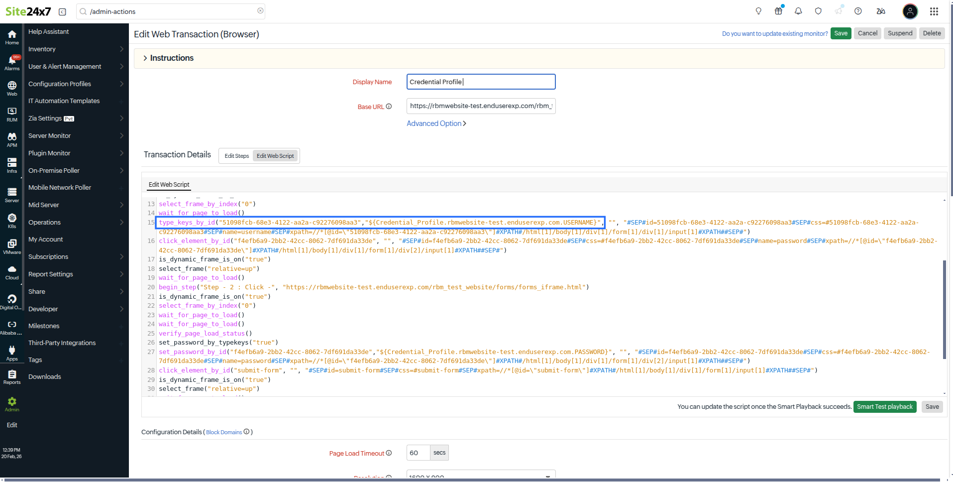 Edit script credential profile Edit script credential profile