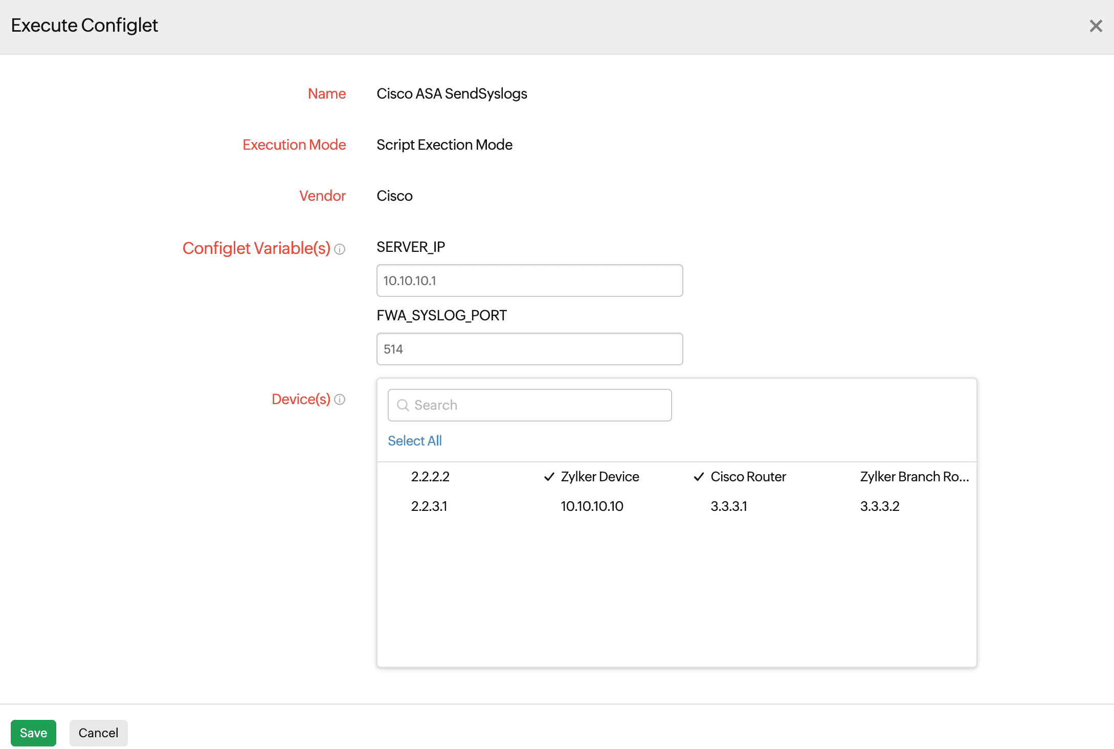 Executing a configlet