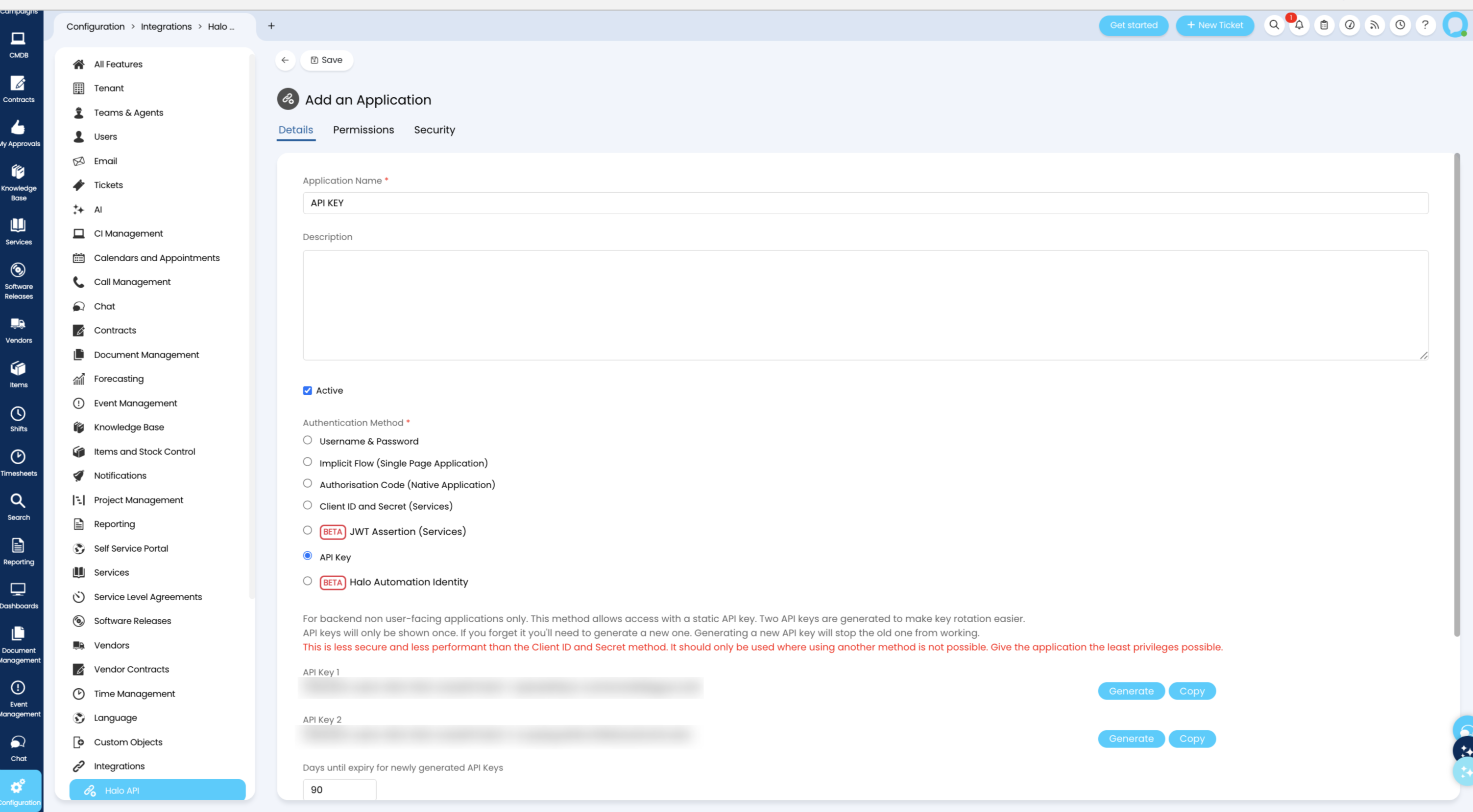 HaloITSM API key creation HaloITSM API key creation