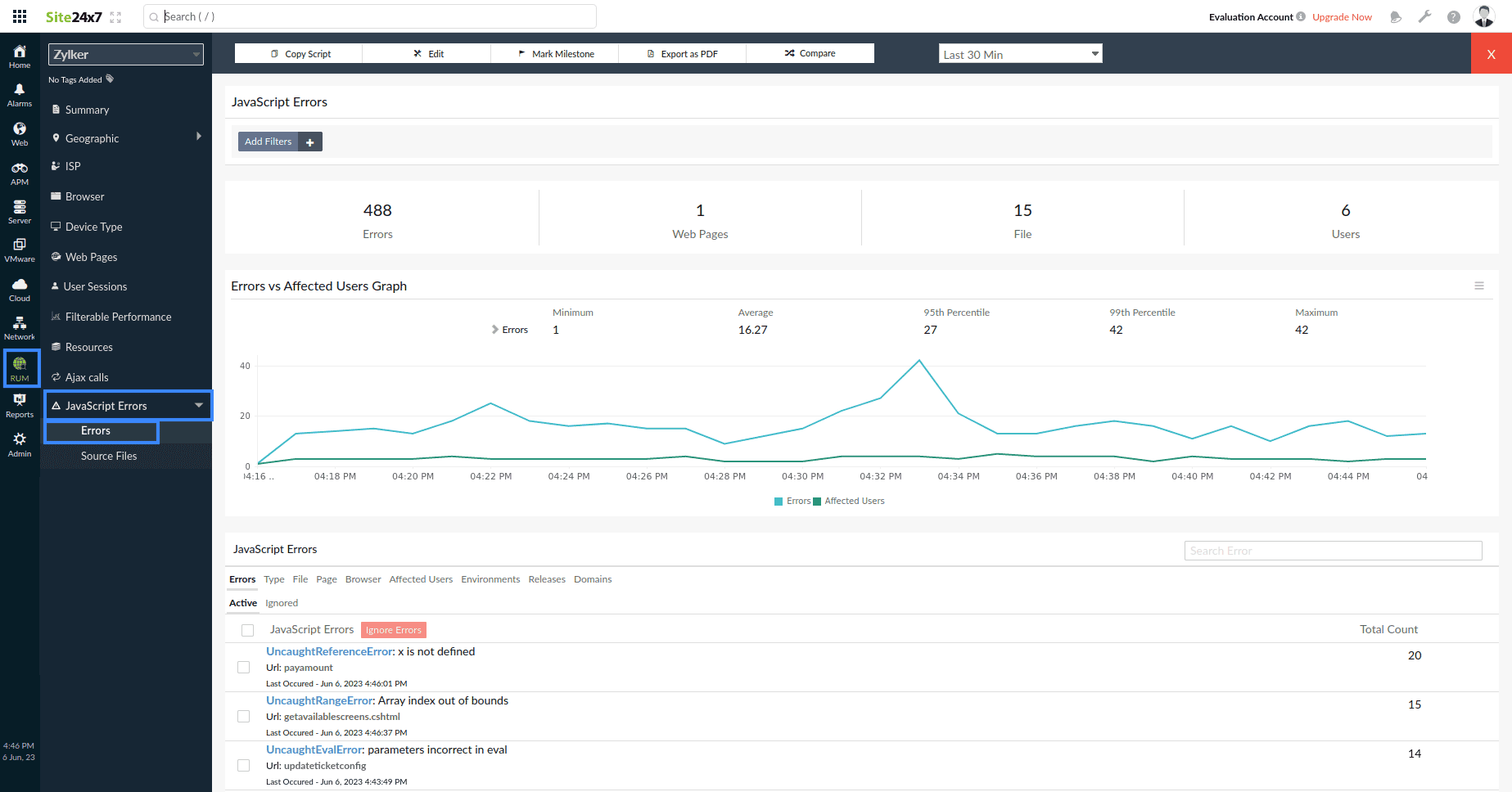 Javascript errors