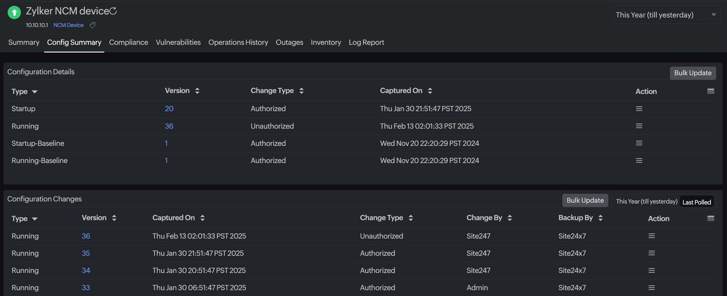 NCM configuration summary