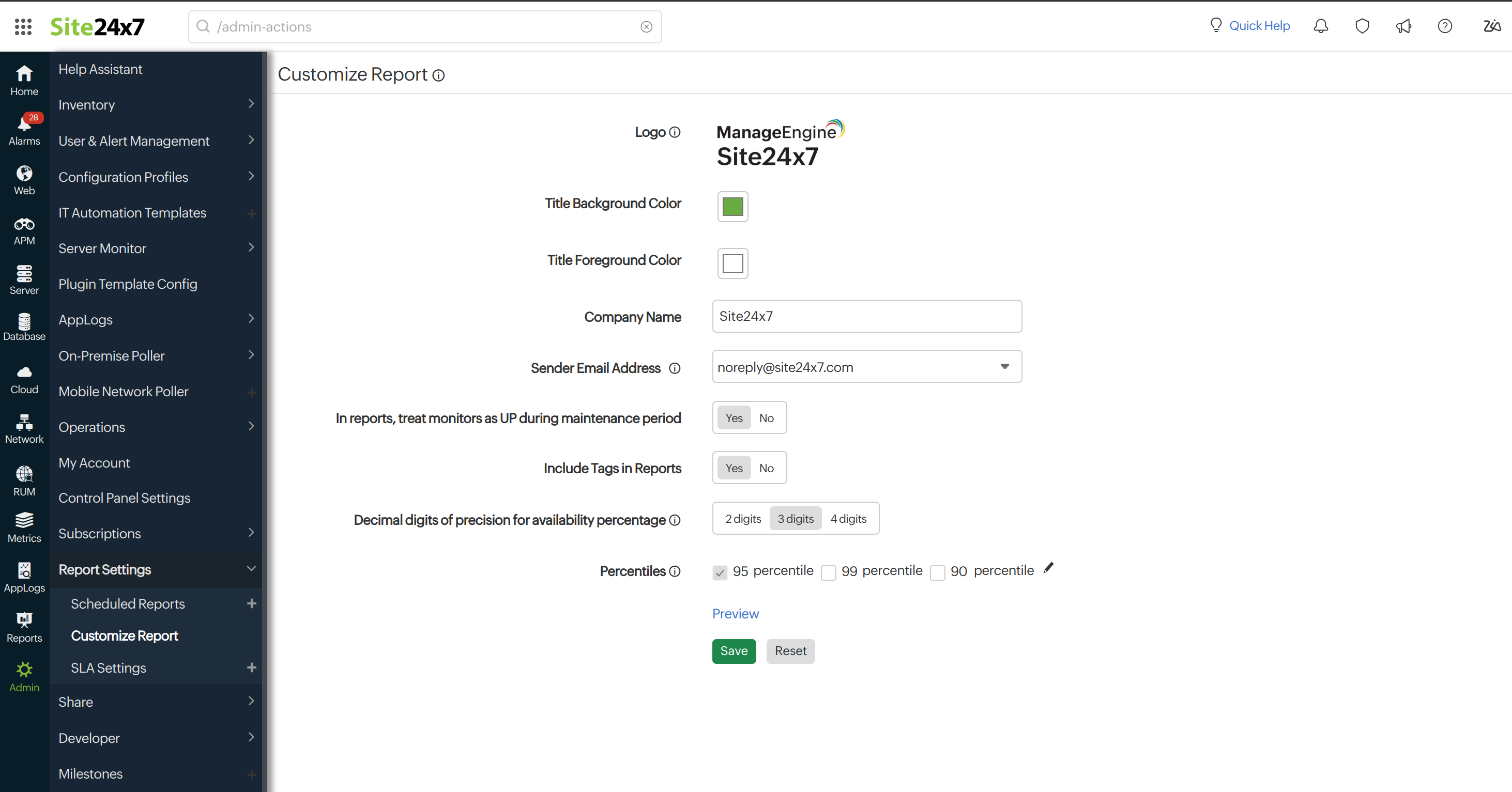 customize report screen