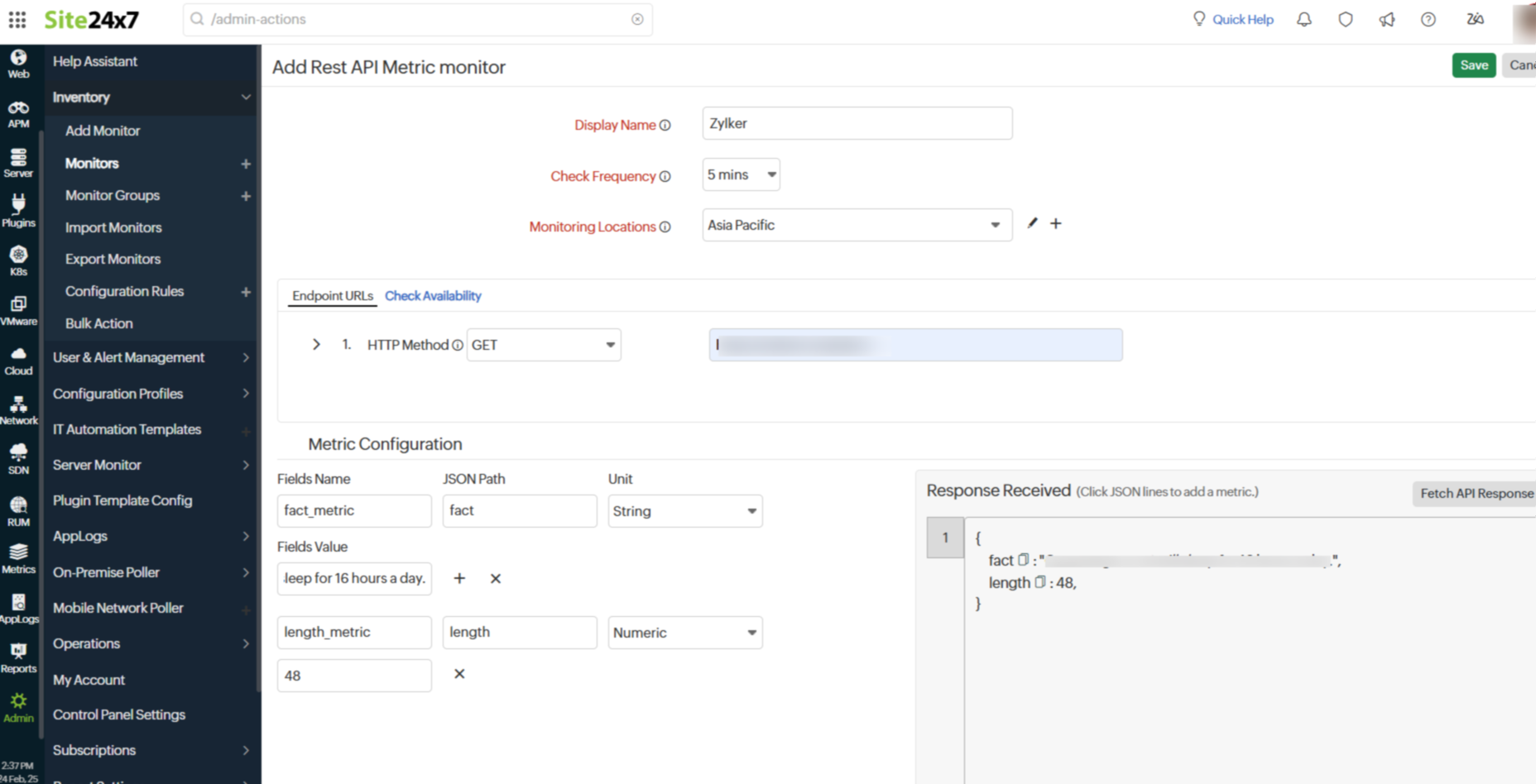 Add REST API Metric Monitor