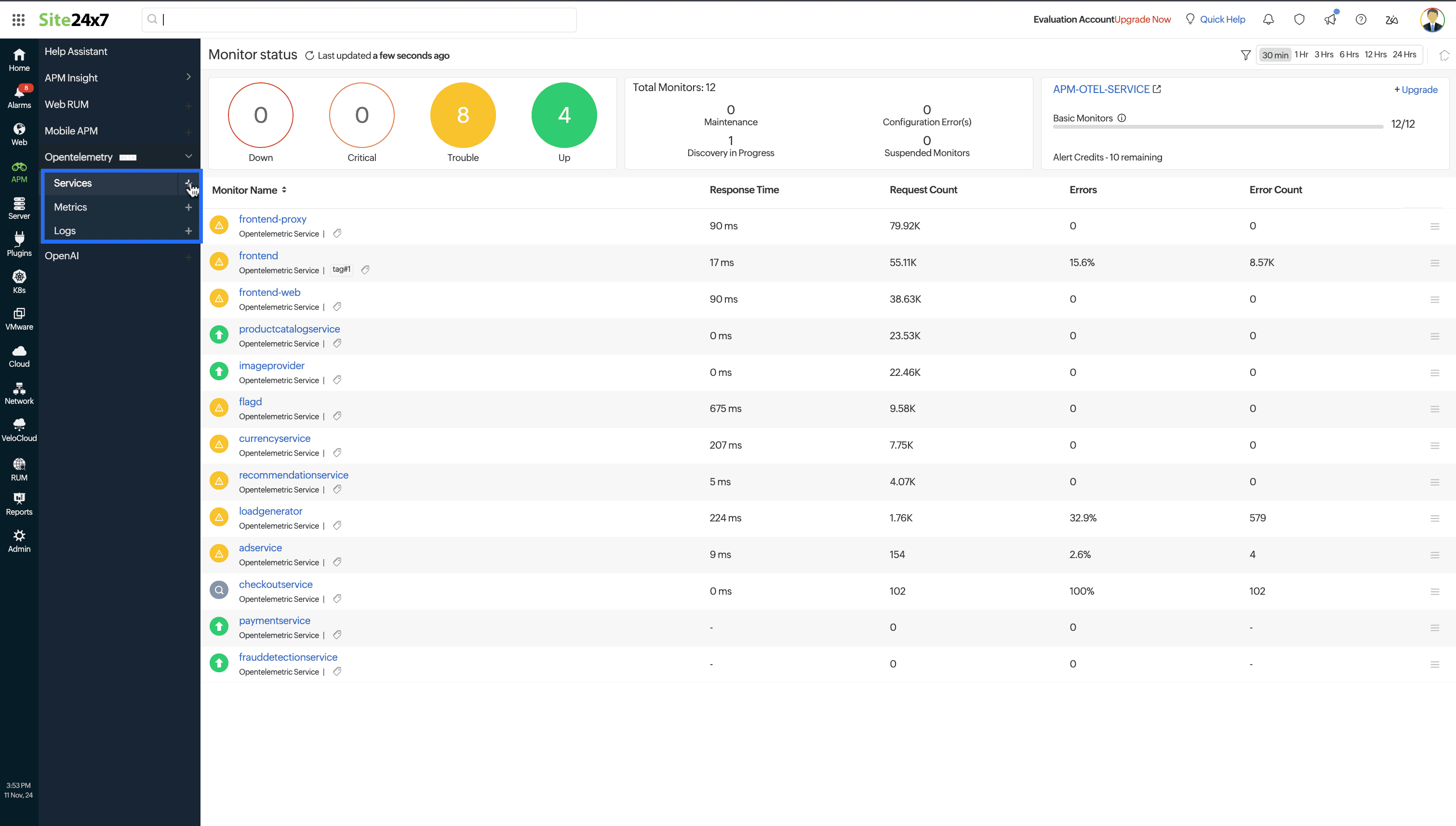 Services, Metrics, and Logs