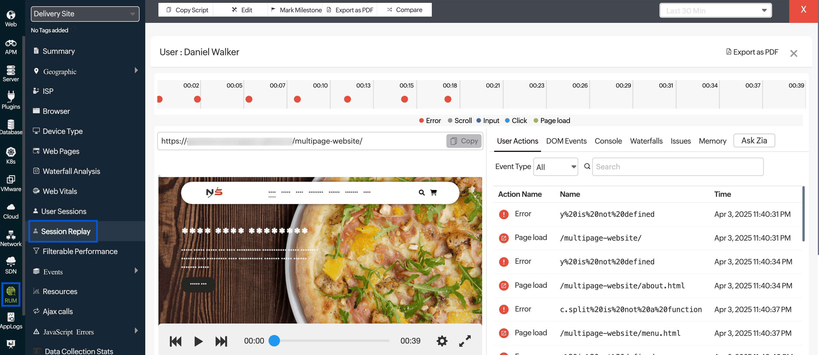 Session Replay navigation