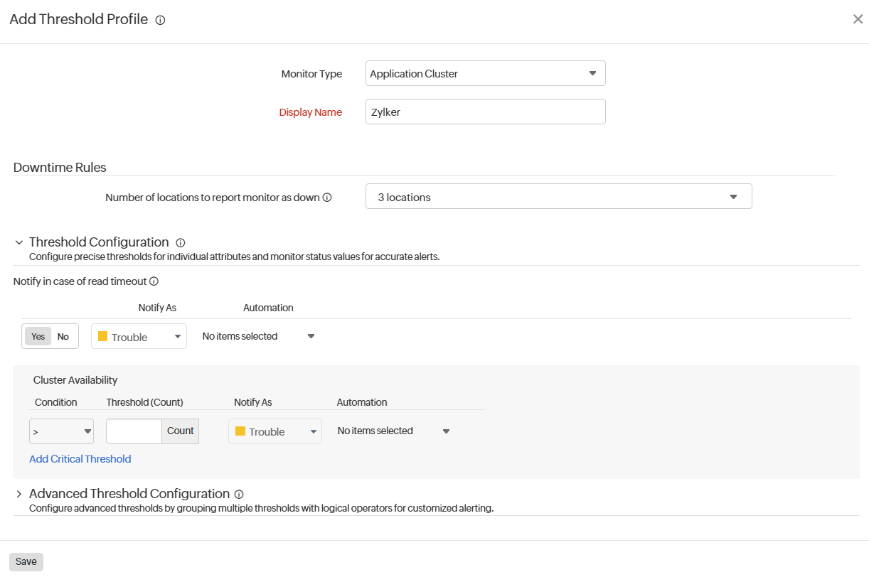 Threshold for Application Cluster