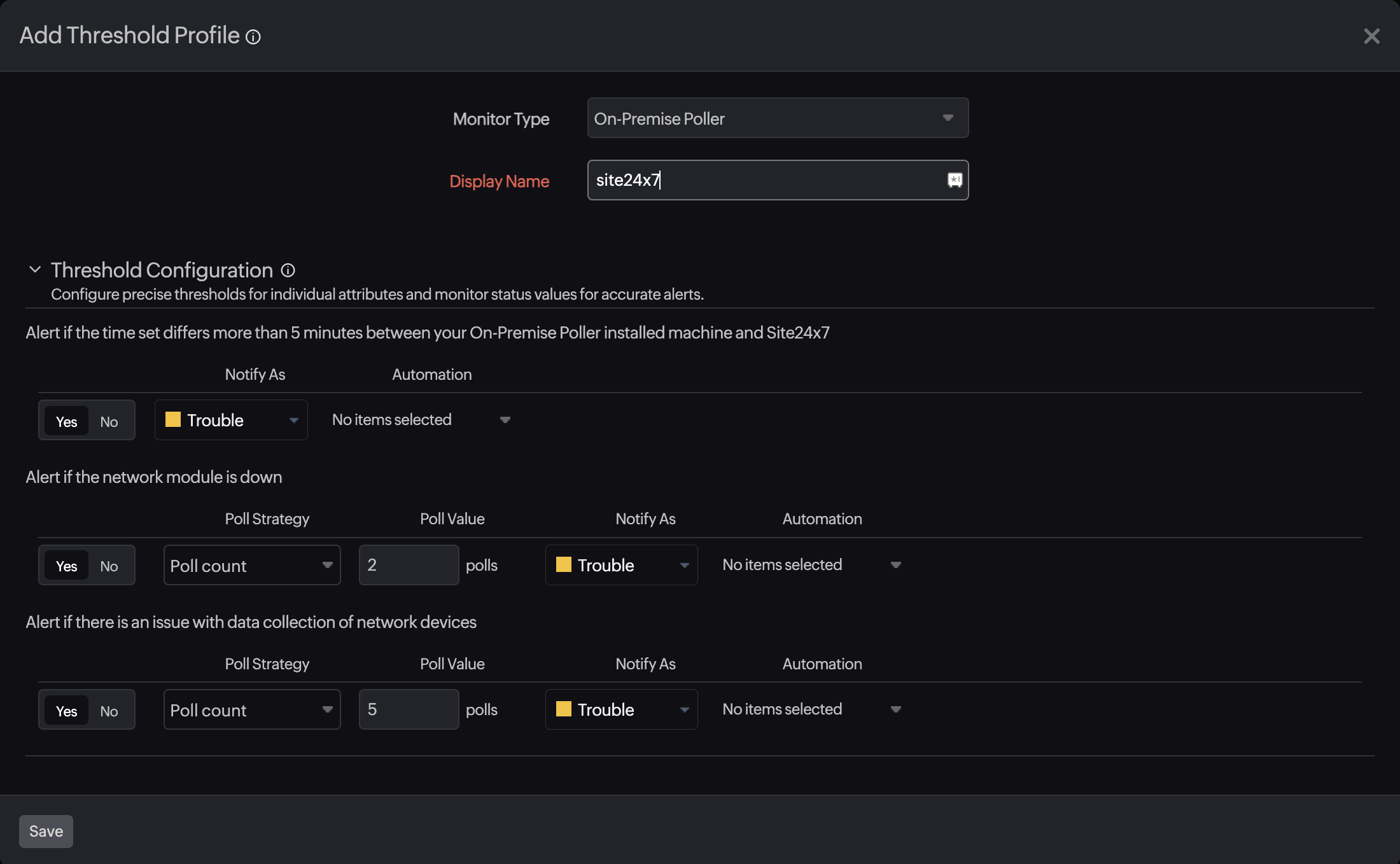 On-Premise Poller threshold profile