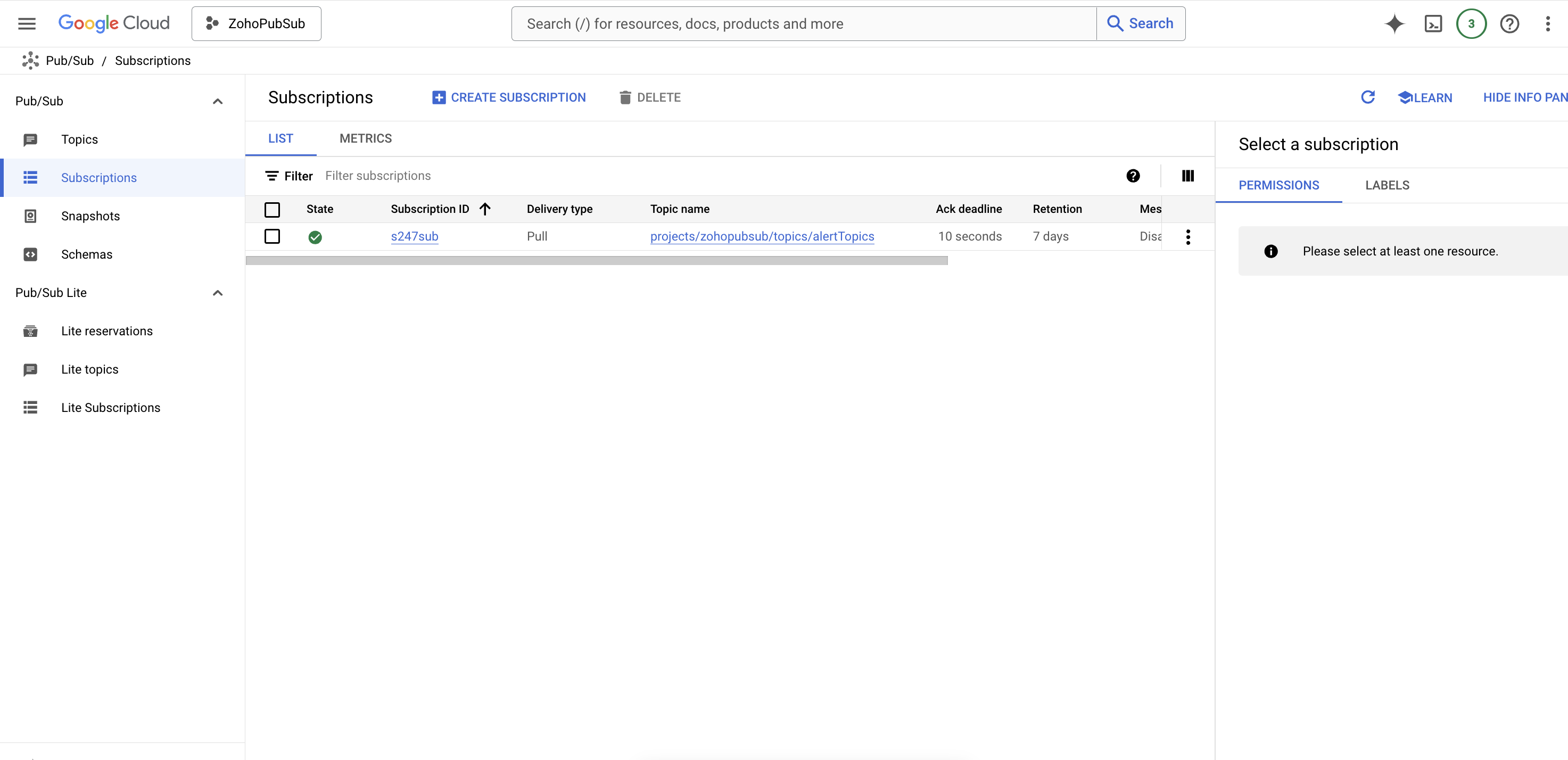 Google Cloud Pub/Sub Subscriptions