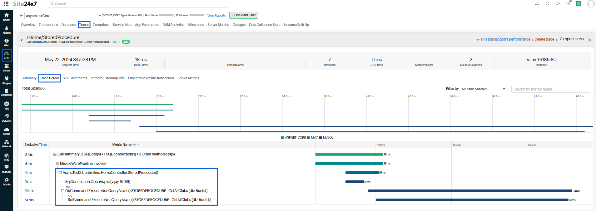 Trace Details tab