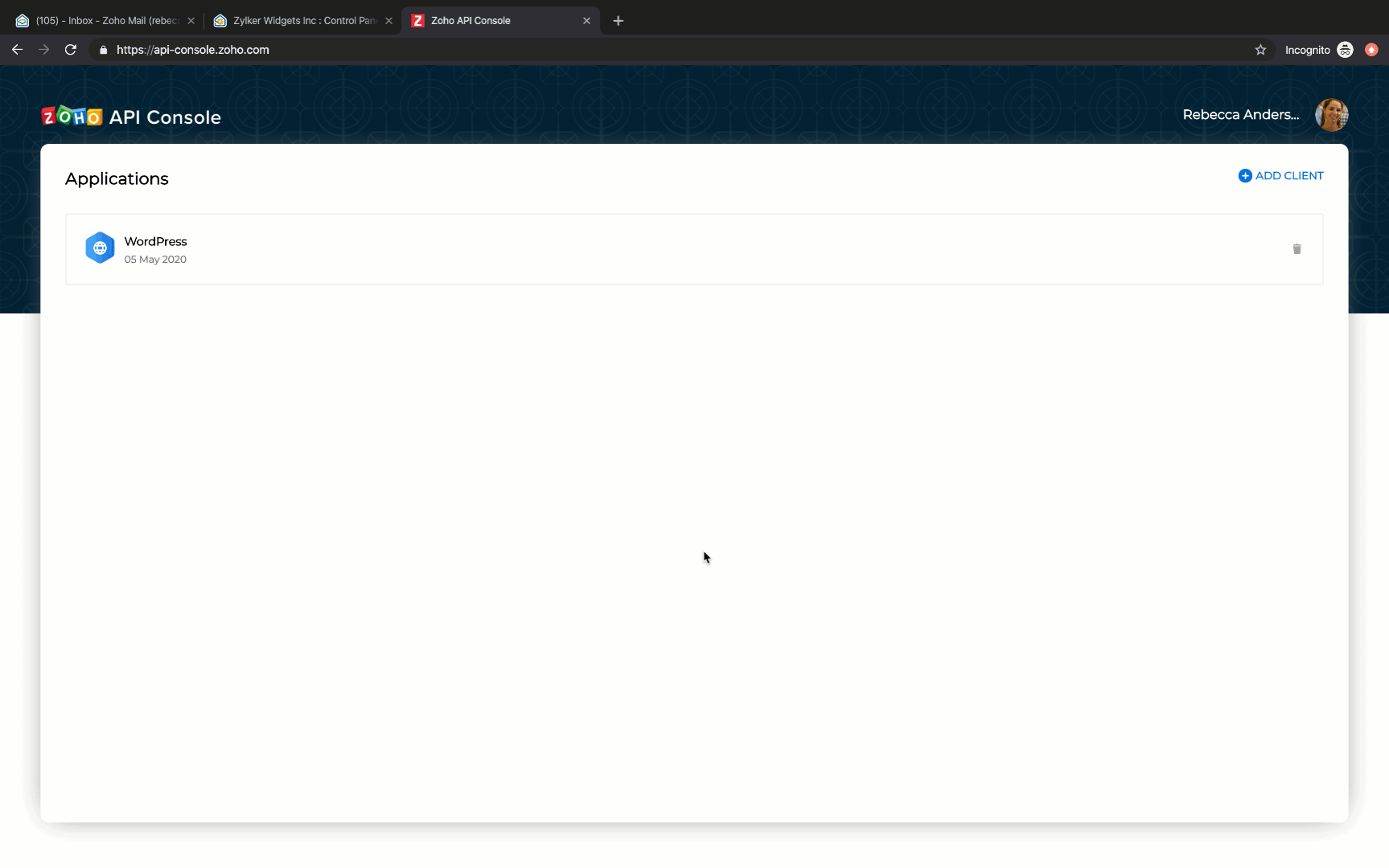 Adding client from Zoho developer console